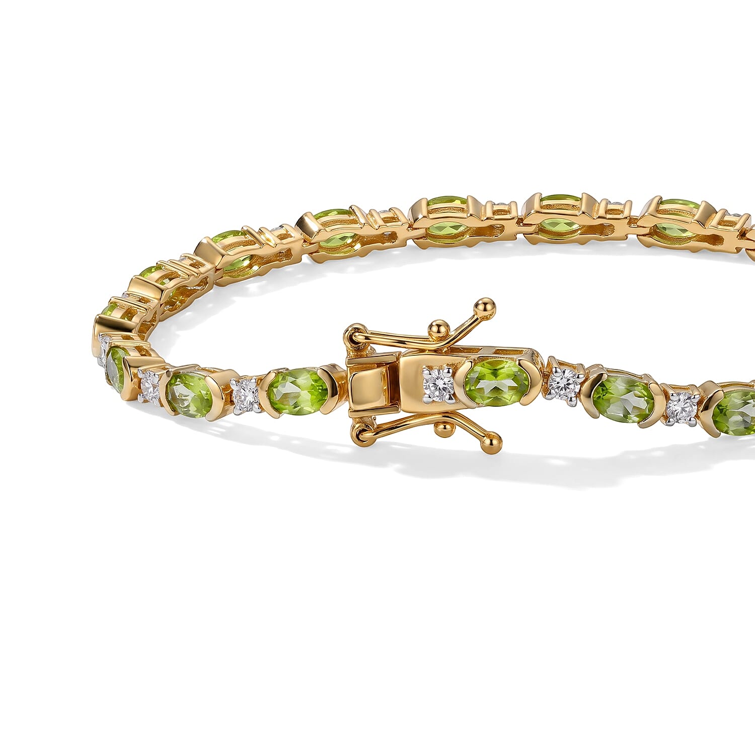 D'Joy Premium Green Sphene and Moissanite 6.10 ctw Bracelet in 18K Vermeil Yellow Gold Over Sterling Silver (7.25 In)
