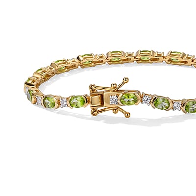 D'Joy Premium Green Sphene and Moissanite 6.10 ctw Bracelet in 18K Vermeil Yellow Gold Over Sterling Silver (7.25 In)
