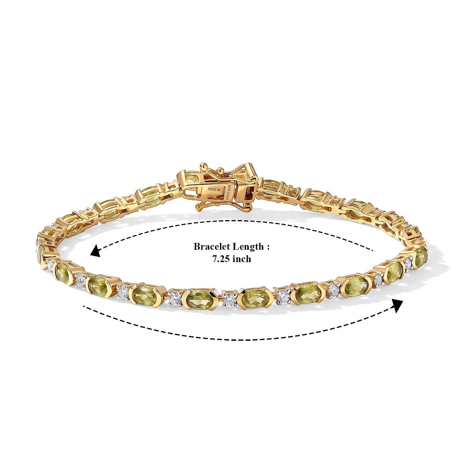 D'Joy Premium Green Sphene and Moissanite 6.10 ctw Bracelet in 18K Vermeil Yellow Gold Over Sterling Silver (7.25 In)