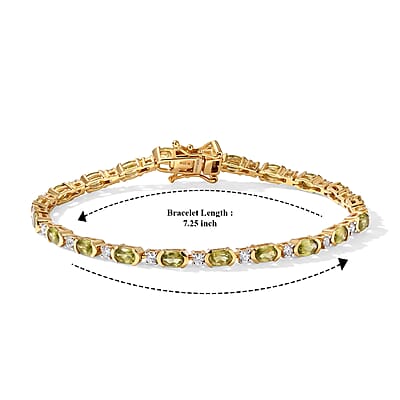 D'Joy Premium Green Sphene and Moissanite 6.10 ctw Bracelet in 18K Vermeil Yellow Gold Over Sterling Silver (7.25 In)