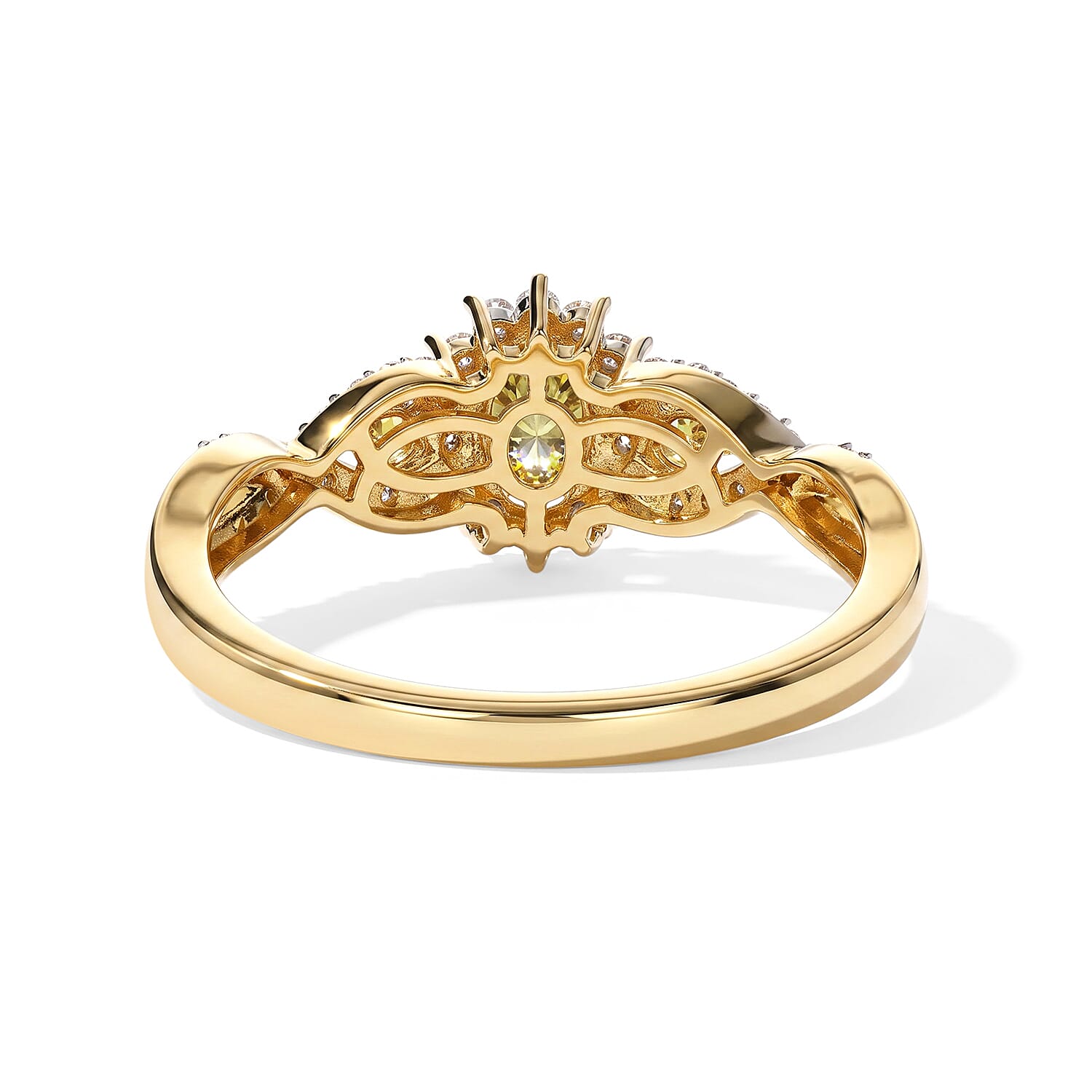 D'Joy Premium Green Sphene and Moissanite 1.10 ctw Canopy Blossom Ring in 18K Vermeil Yellow Gold Over Sterling Silver (Size 6.0)