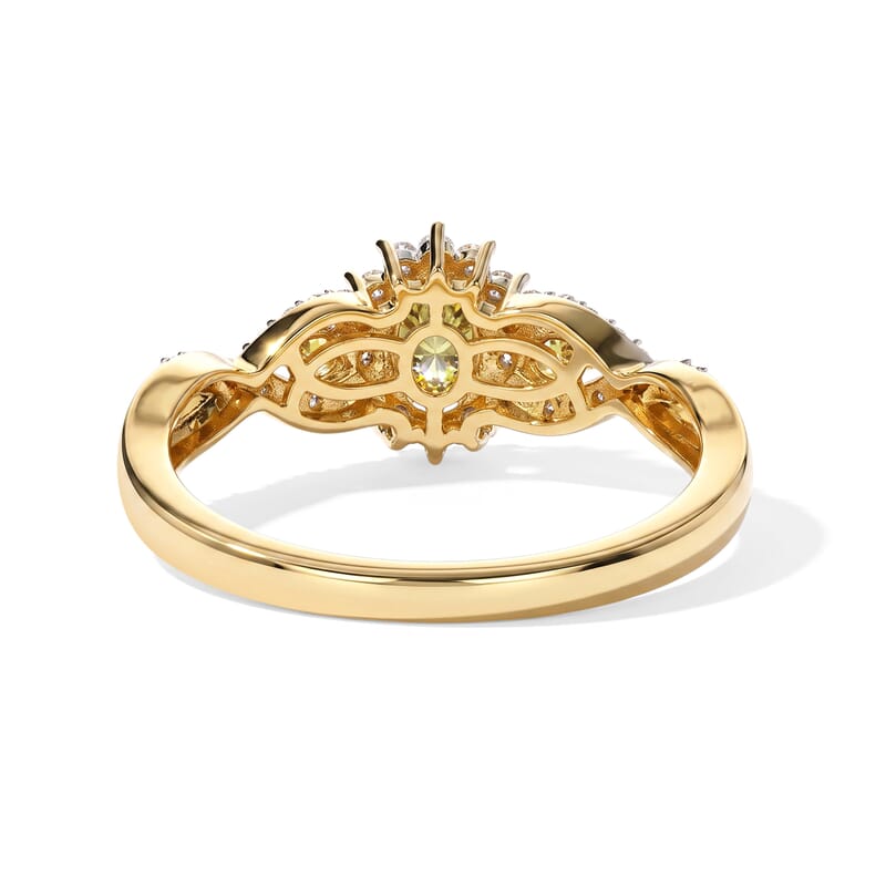 D'Joy Premium Green Sphene and Moissanite 1.10 ctw Canopy Blossom Ring in 18K Vermeil Yellow Gold Over Sterling Silver (Size 6.0)