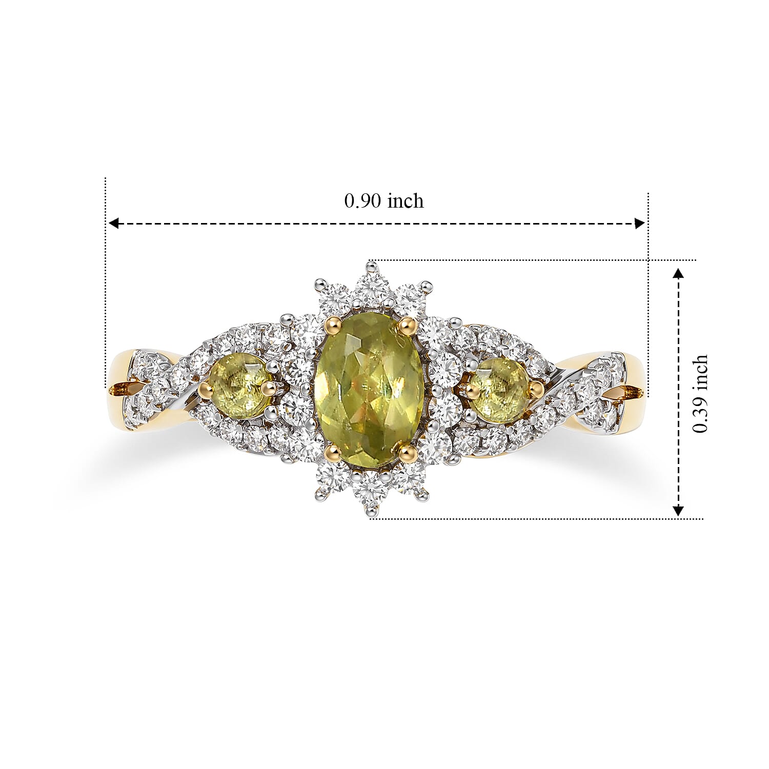 D'Joy Premium Green Sphene and Moissanite 1.10 ctw Canopy Blossom Ring in 18K Vermeil Yellow Gold Over Sterling Silver (Size 6.0)