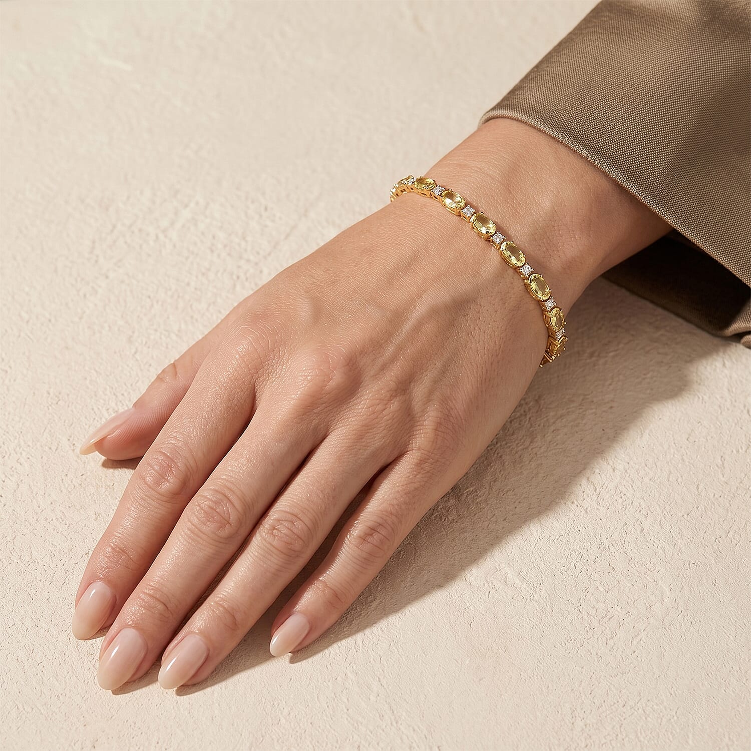 D'Joy Premium Malacacheta Sphene and Moissanite 5.50 ctw Tropical Dew Bracelet in 18K Vermeil Yellow Gold Over Sterling Silver (6.50 In)