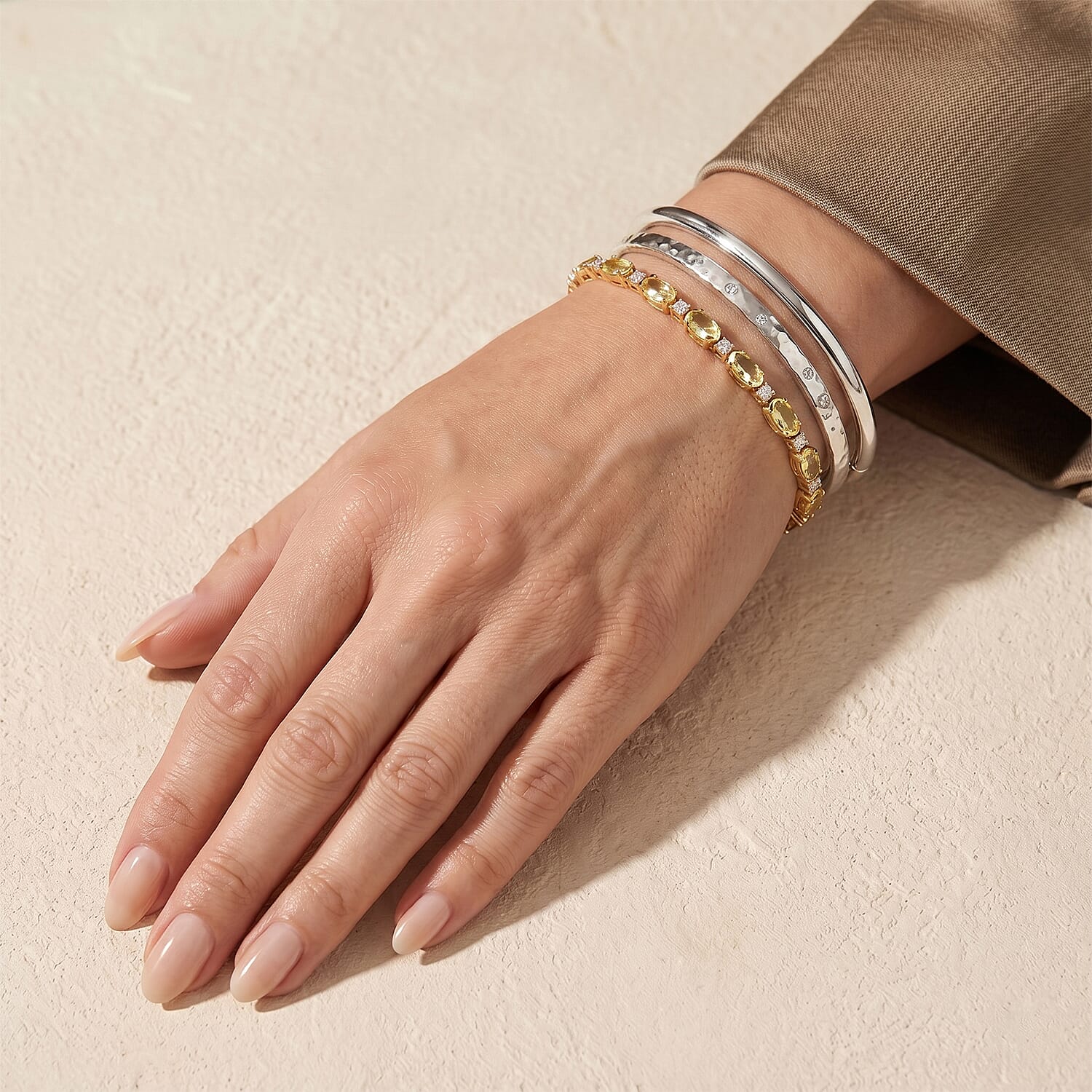 D'Joy Premium Malacacheta Sphene and Moissanite 5.50 ctw Tropical Dew Bracelet in 18K Vermeil Yellow Gold Over Sterling Silver (6.50 In)