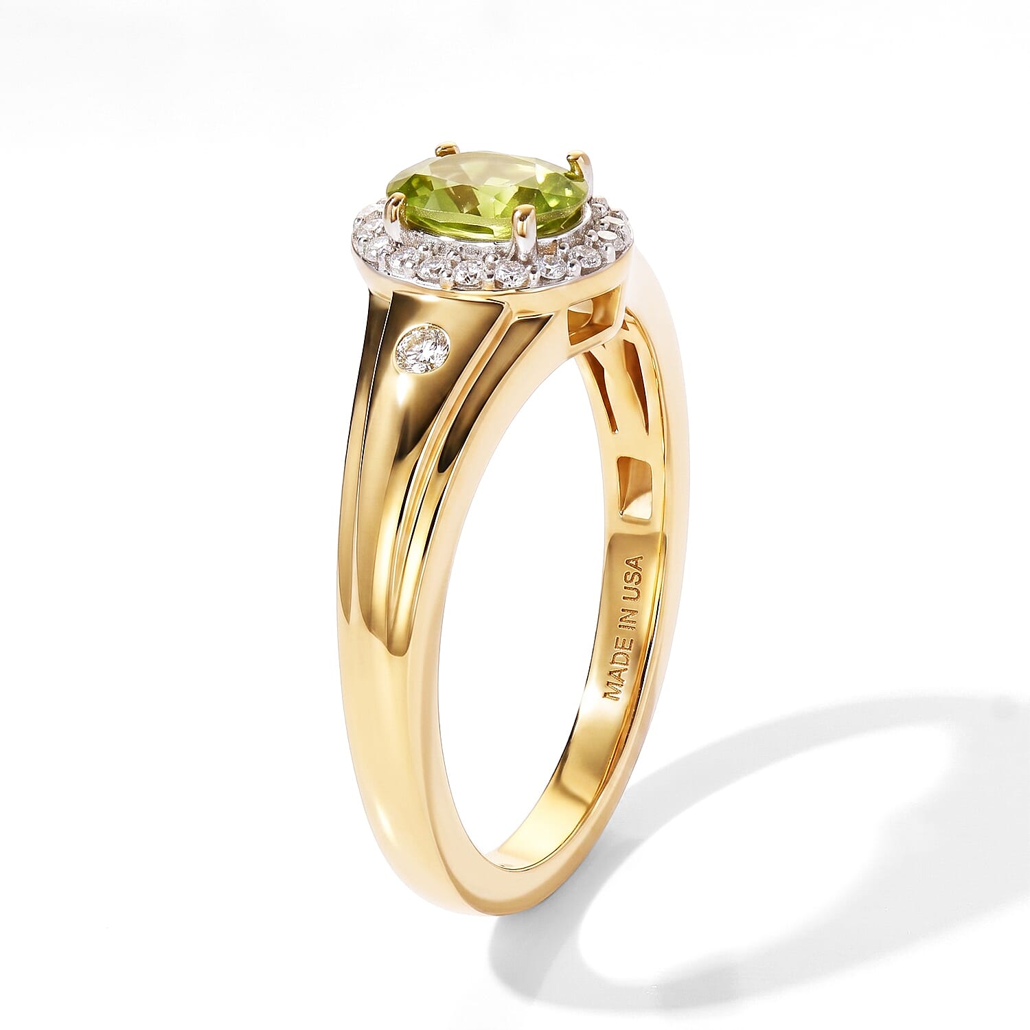 Premium Malacacheta Sphene, Luxuriant Lab Grown Diamond G-H SI 0.85 ctw Jungle Gleam Ring in 18K Vermeil Yellow Gold Over Sterling Silver (Size 6.0)