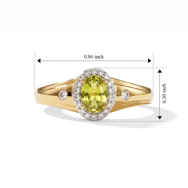 Premium Malacacheta Sphene, Luxuriant Lab Grown Diamond G-H SI 0.85 ctw Jungle Gleam Ring in 18K Vermeil Yellow Gold Over Sterling Silver (Size 6.0)