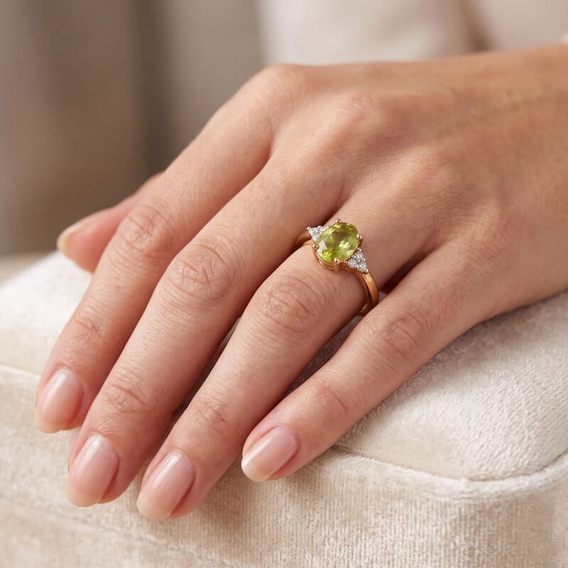 Premium Malacacheta Sphene and Luxuriant Lab Grown Diamond G-H SI 1.20 ctw Rainforest Gem Ring in 18K Vermeil Yellow Gold Over Sterling Silver (Size 6.0)