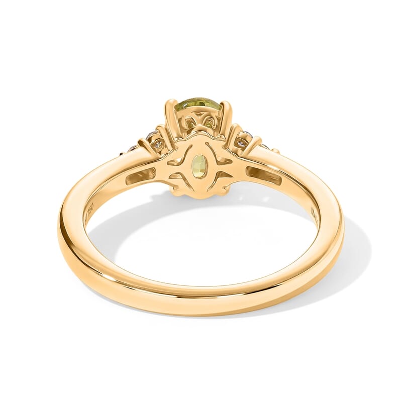 Premium Malacacheta Sphene and Luxuriant Lab Grown Diamond G-H SI 1.20 ctw Rainforest Gem Ring in 18K Vermeil Yellow Gold Over Sterling Silver (Size 6.0)