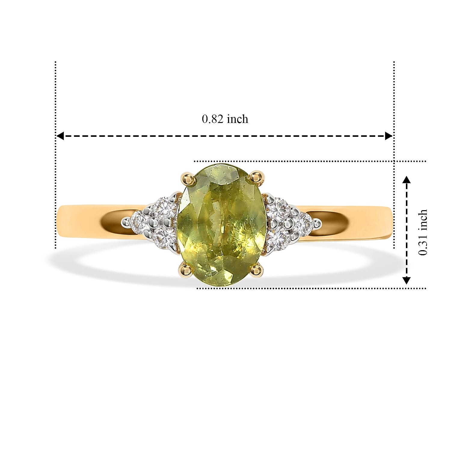 Premium Malacacheta Sphene and Luxuriant Lab Grown Diamond G-H SI 1.20 ctw Rainforest Gem Ring in 18K Vermeil Yellow Gold Over Sterling Silver (Size 6.0)
