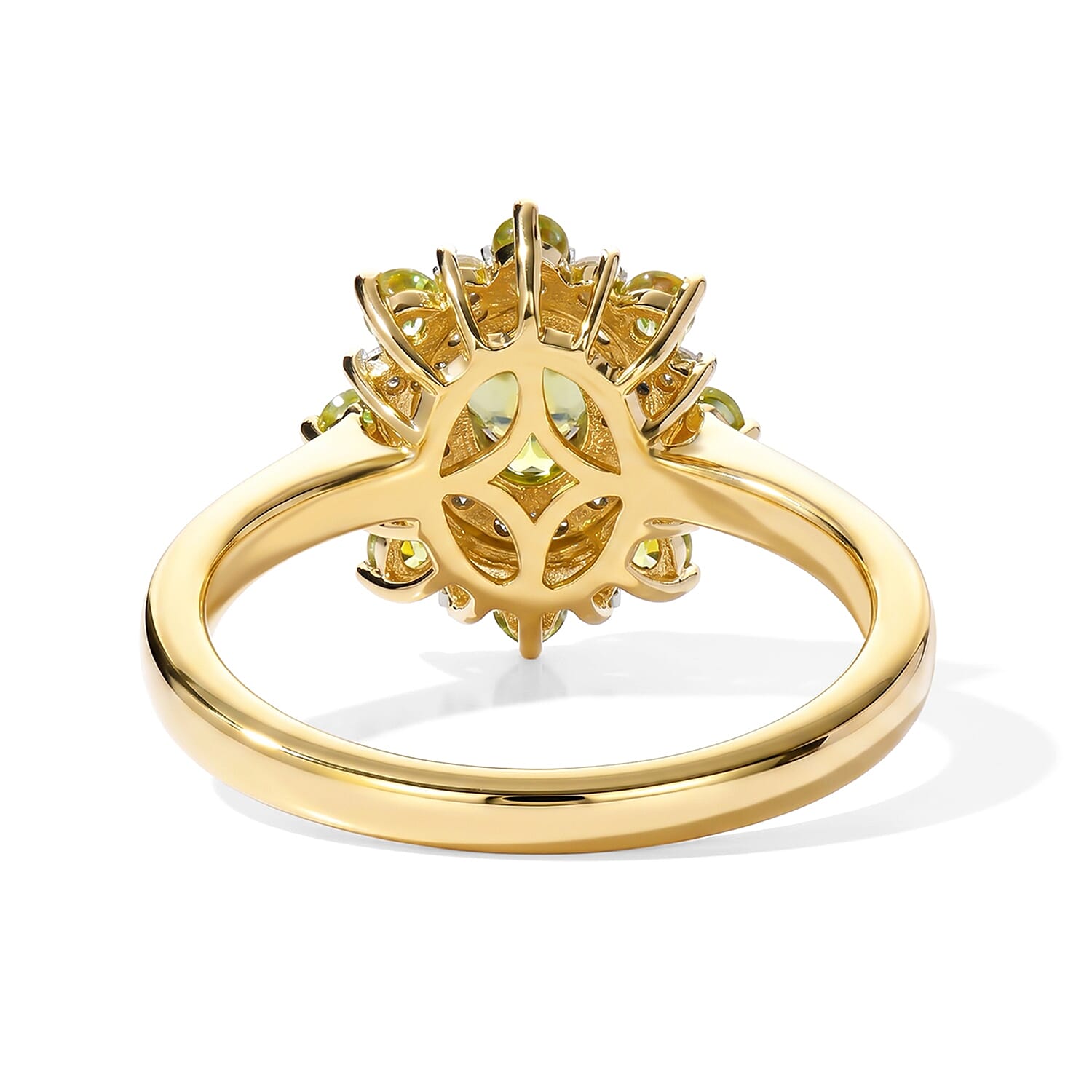 D'Joy Premium Green Sphene and Moissanite 1.25 ctw Rainforest Starflower Ring in 18K Vermeil Yellow Gold Over Sterling Silver (Size 5.0)
