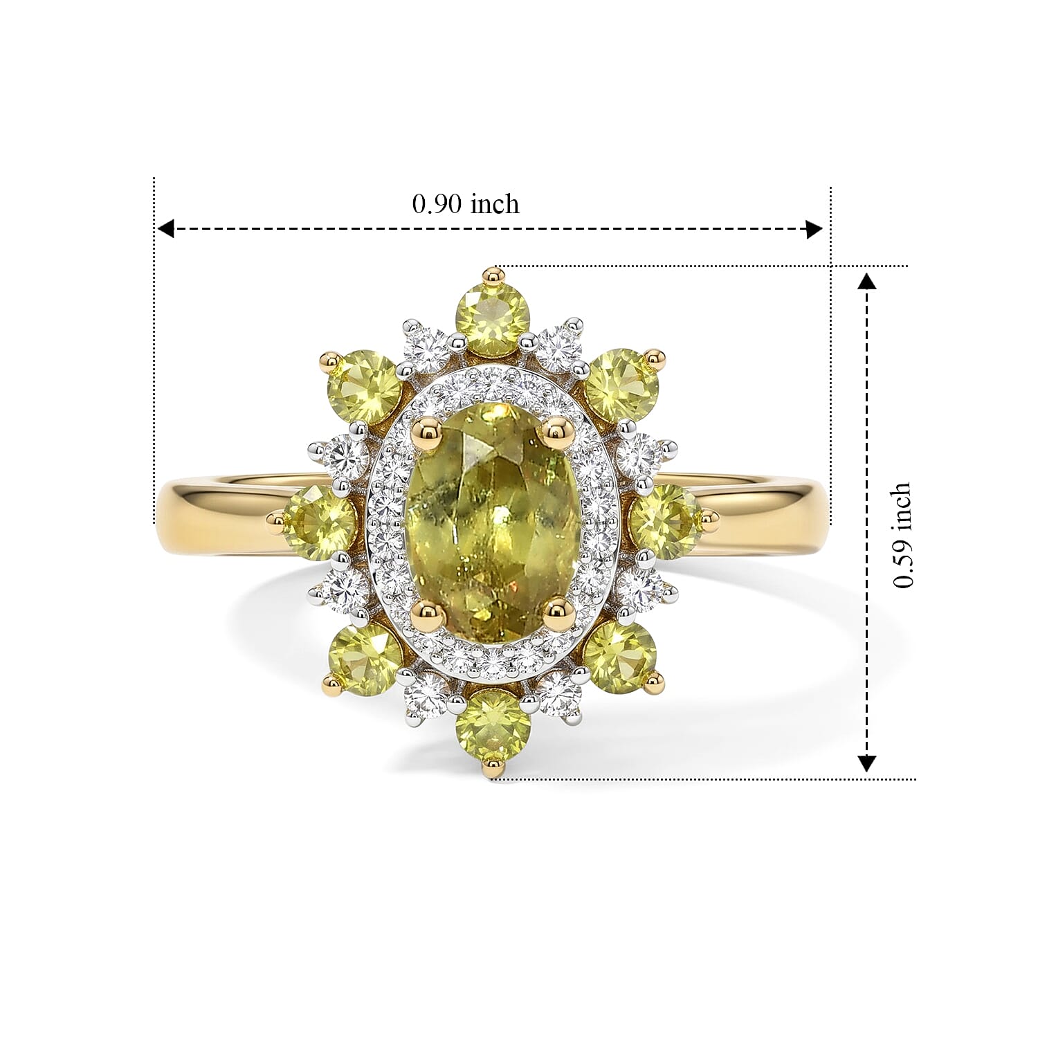D'Joy Premium Green Sphene and Moissanite 1.25 ctw Rainforest Starflower Ring in 18K Vermeil Yellow Gold Over Sterling Silver (Size 5.0)