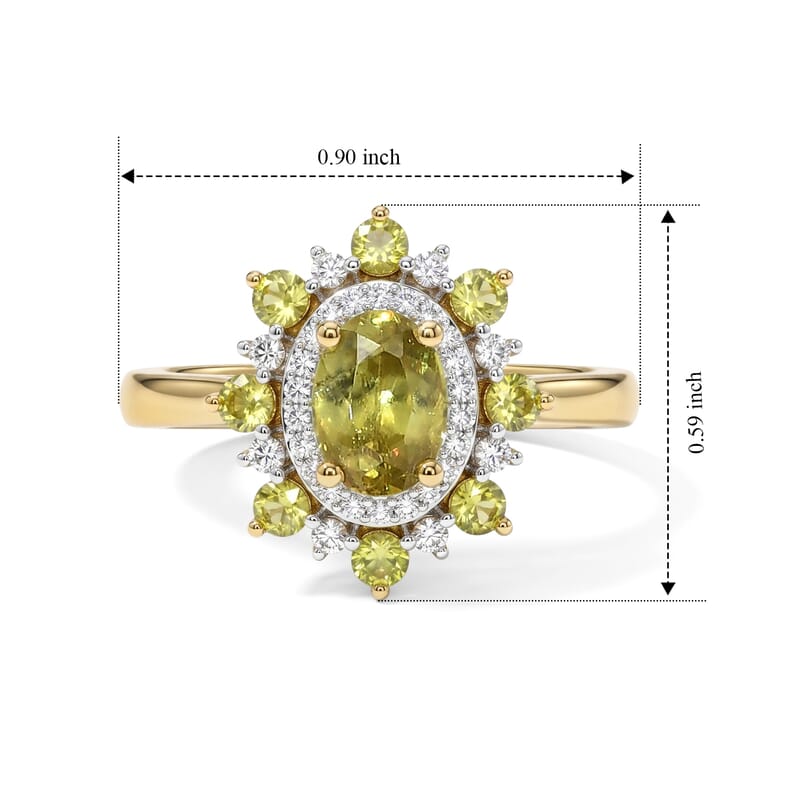 D'Joy Premium Green Sphene and Moissanite 1.25 ctw Rainforest Starflower Ring in 18K Vermeil Yellow Gold Over Sterling Silver (Size 5.0)