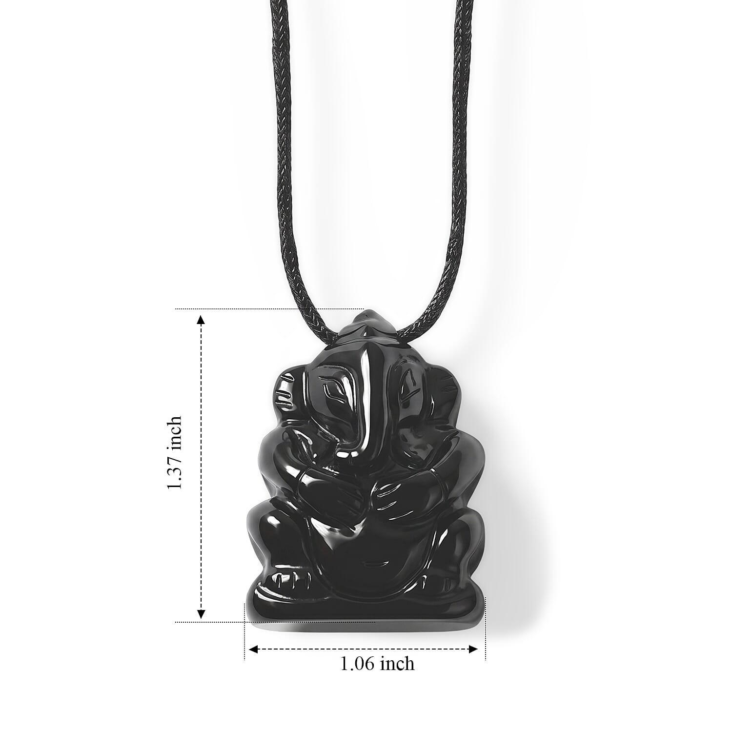 Black Agate 109.00 ctw Carved Ganesha Blessing Necklace in Platinum Bond 16-19 Inches