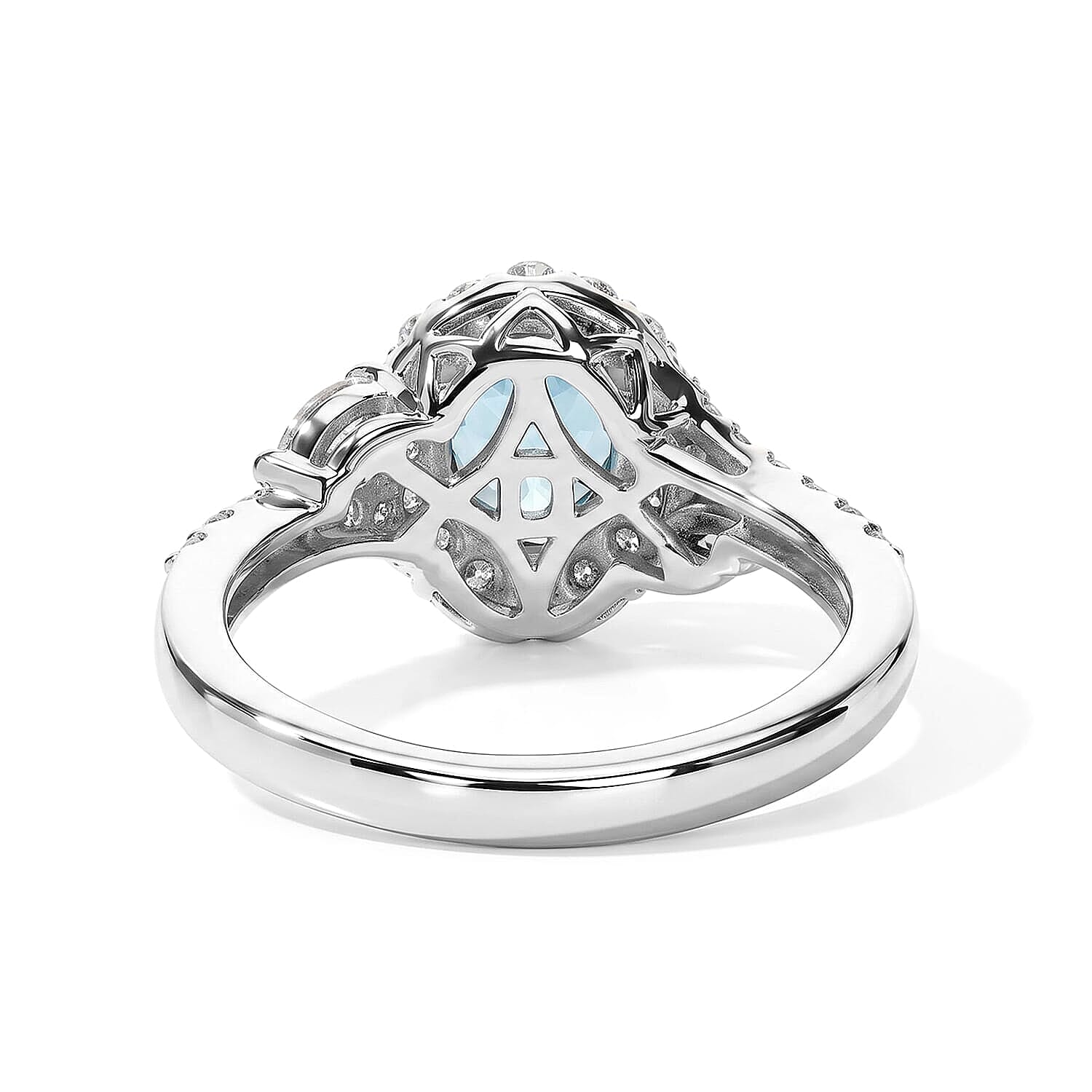 Certified and Appraised D'Joy Premium Betroka Blue Apatite, Moissanite Ring in Rhodium Over Sterling Silver (Size 5.0) 1.80 ctw