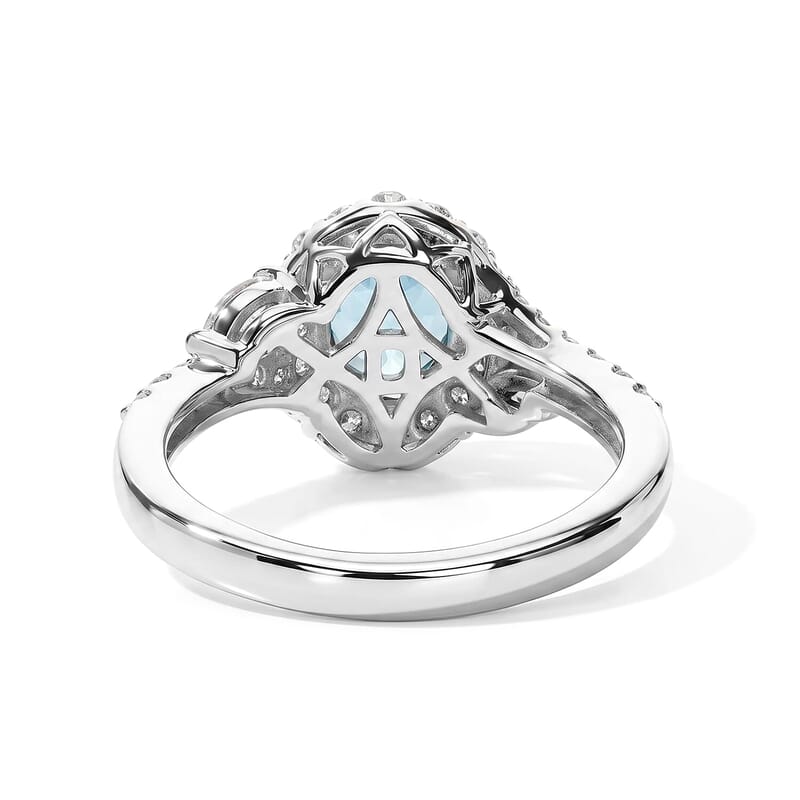 Certified and Appraised D'Joy Premium Betroka Blue Apatite, Moissanite Ring in Rhodium Over Sterling Silver (Size 5.0) 1.80 ctw