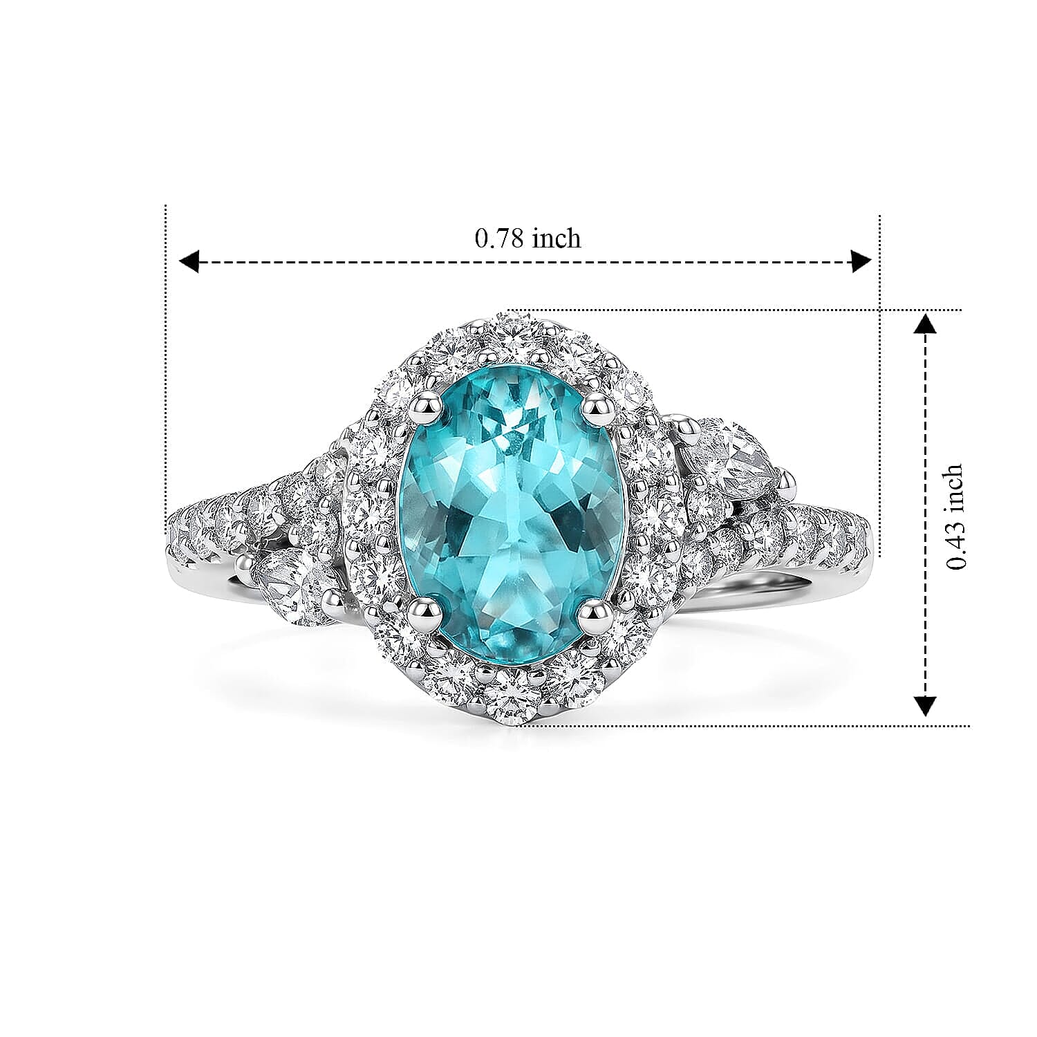 Certified and Appraised D'Joy Premium Betroka Blue Apatite, Moissanite Ring in Rhodium Over Sterling Silver (Size 5.0) 1.80 ctw