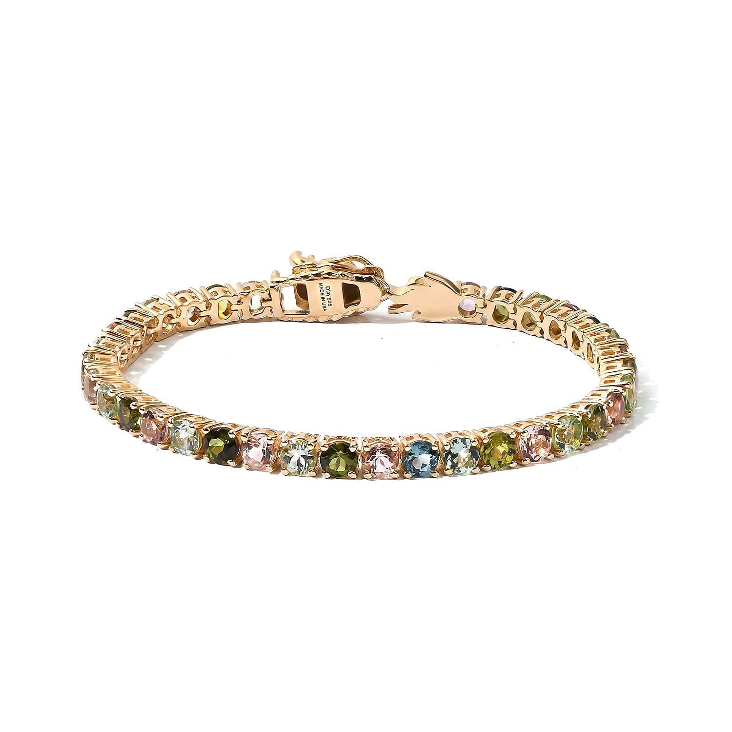 D'Joy Premium Multi-Tourmaline 9.80 ctw Tennis Bracelet in 18K Vermeil Yellow Gold Over Sterling Silver (6.50 In)