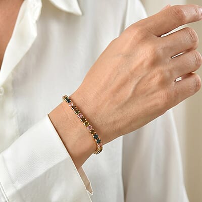 D'Joy Premium Multi-Tourmaline 9.80 ctw Tennis Bracelet in 18K Vermeil Yellow Gold Over Sterling Silver (6.50 In)