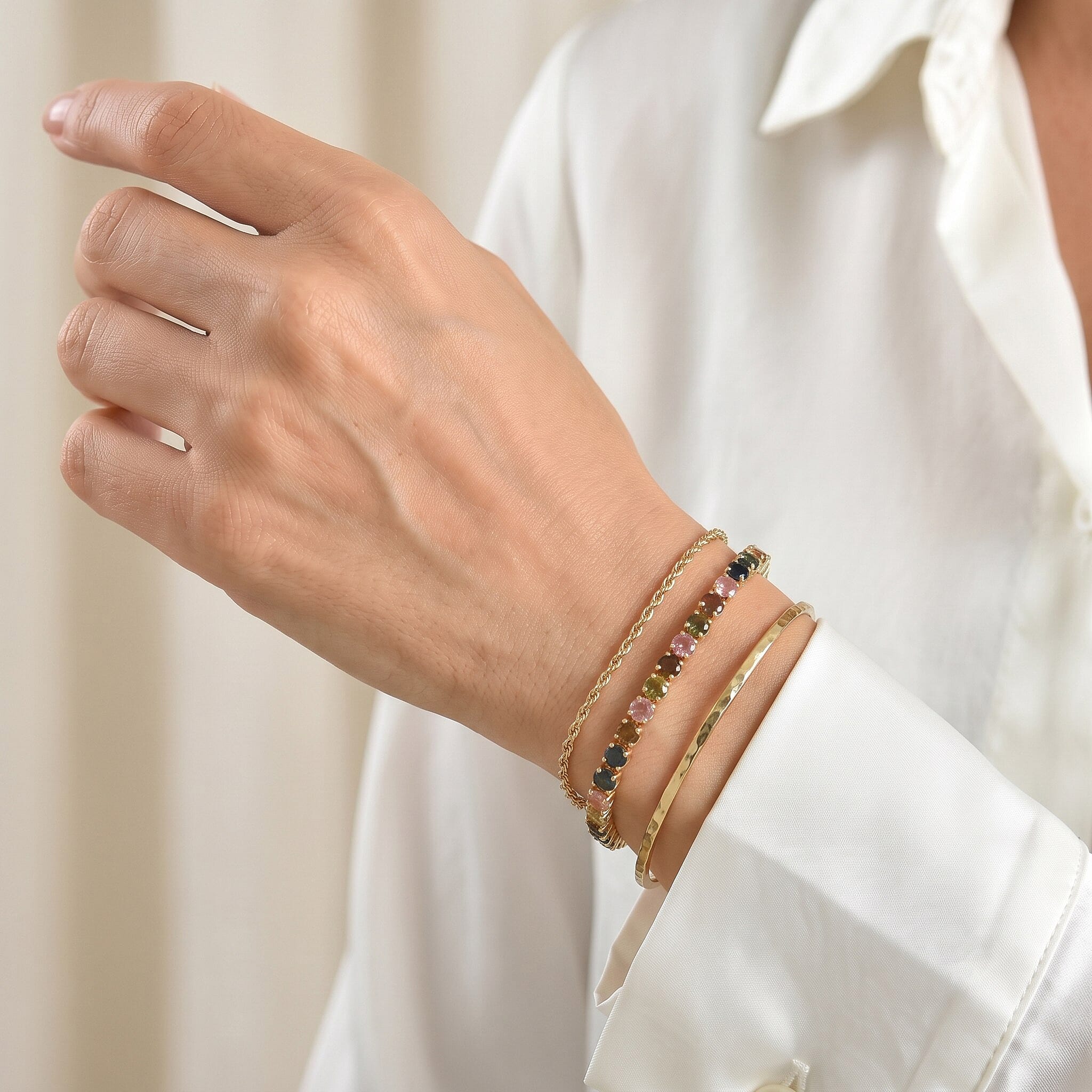 D'Joy Premium Multi-Tourmaline 9.80 ctw Tennis Bracelet in 18K Vermeil Yellow Gold Over Sterling Silver (6.50 In)