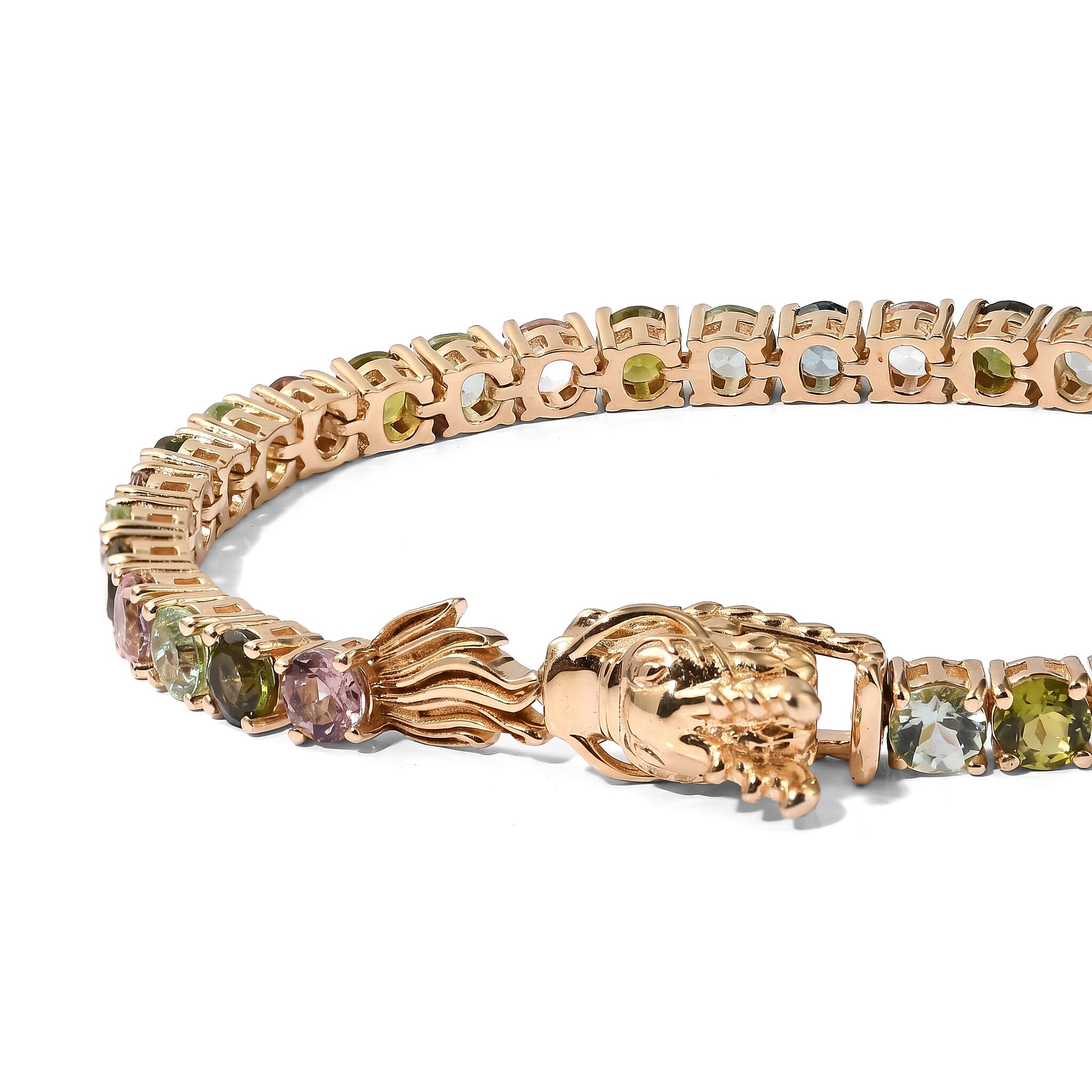 D'Joy Premium Multi-Tourmaline 9.80 ctw Tennis Bracelet in 18K Vermeil Yellow Gold Over Sterling Silver (6.50 In)