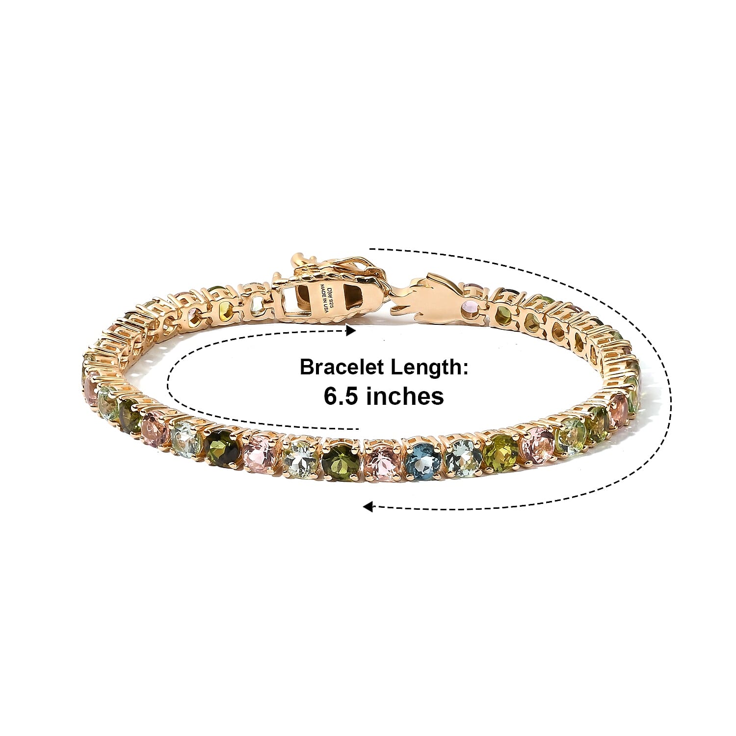 D'Joy Premium Multi-Tourmaline 9.80 ctw Tennis Bracelet in 18K Vermeil Yellow Gold Over Sterling Silver (6.50 In)