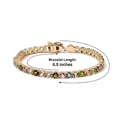 D'Joy Premium Multi-Tourmaline 9.80 ctw Tennis Bracelet in 18K Vermeil Yellow Gold Over Sterling Silver (6.50 In)