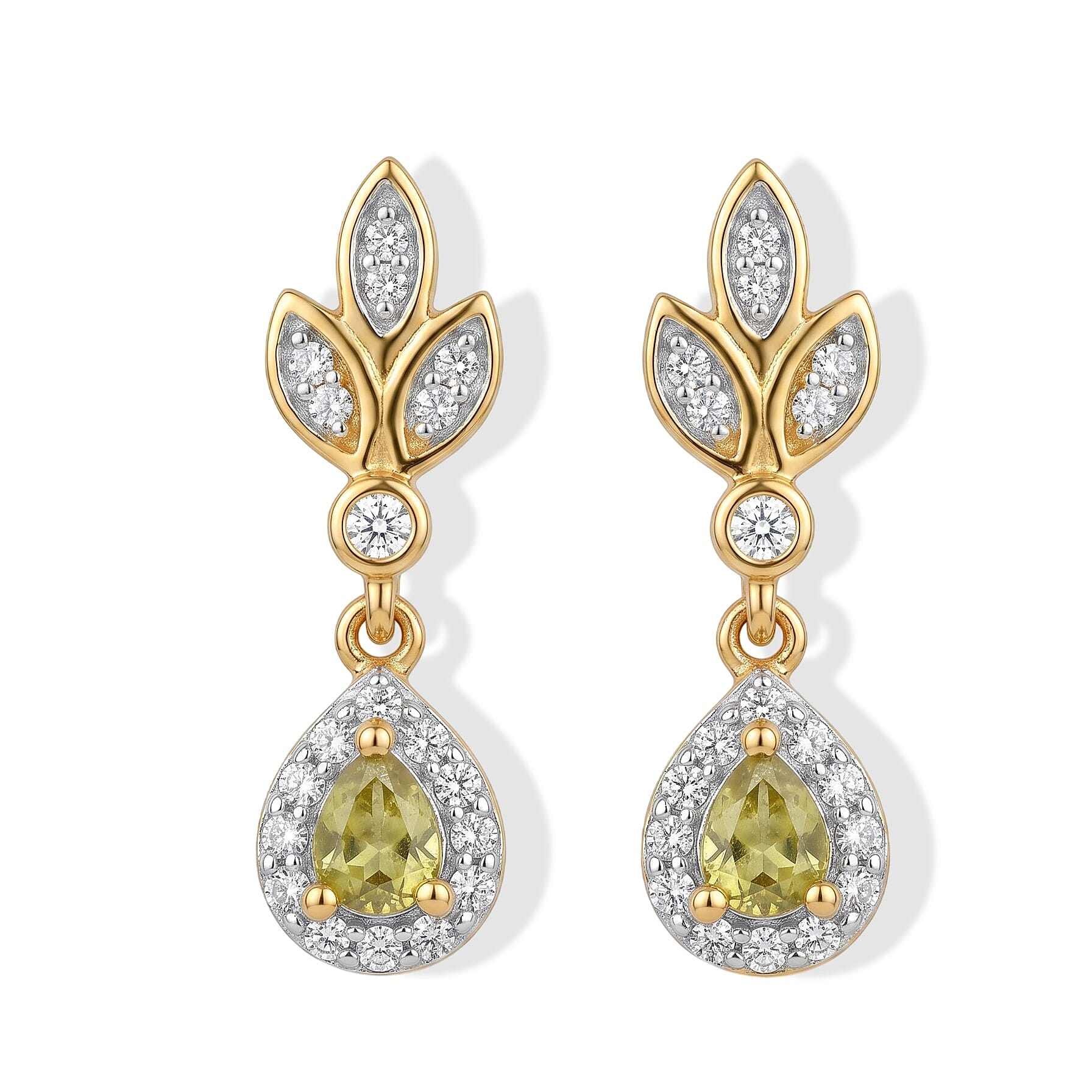 D'Joy Premium Green Sphene and Moissanite 0.60 ctw Earrings in 18K Vermeil Yellow Gold Over Sterling Silver