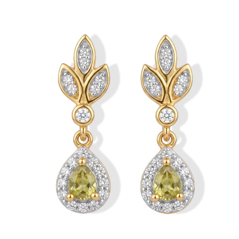 D'Joy Premium Malacacheta Sphene and Moissanite 0.60 ctw Rainforest Dewdrop Earrings in 18K Vermeil Yellow Gold Over Sterling Silver