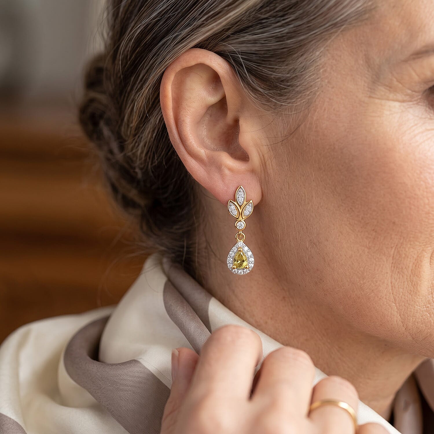 D'Joy Premium Green Sphene and Moissanite 0.60 ctw Earrings in 18K Vermeil Yellow Gold Over Sterling Silver