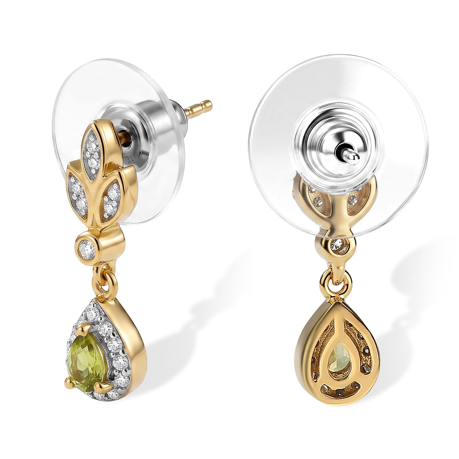 D'Joy Premium Green Sphene and Moissanite 0.60 ctw Earrings in 18K Vermeil Yellow Gold Over Sterling Silver