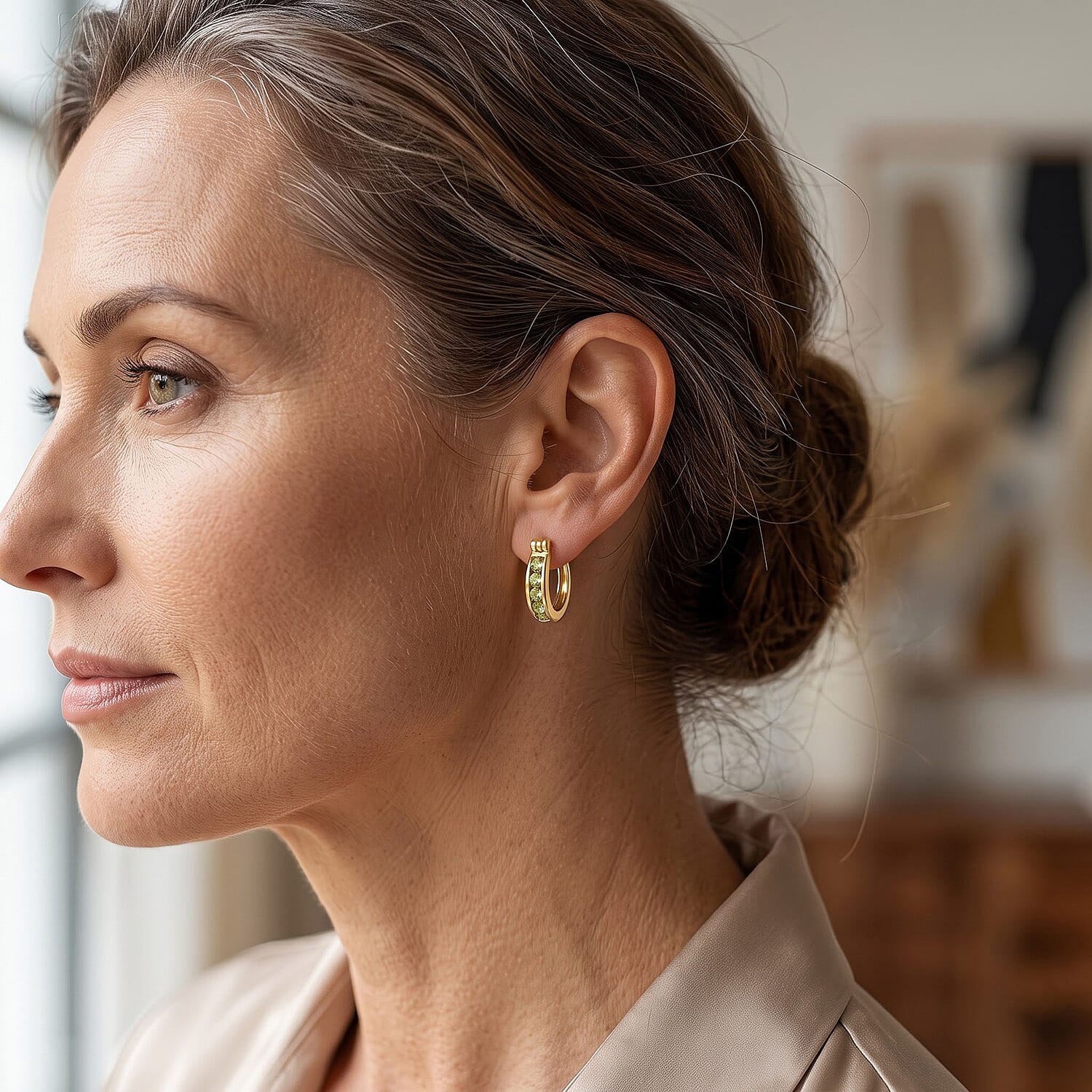 D'Joy Premium Green Sphene 0.90 ctw Earrings in 18K Vermeil Yellow Gold Over Sterling Silver