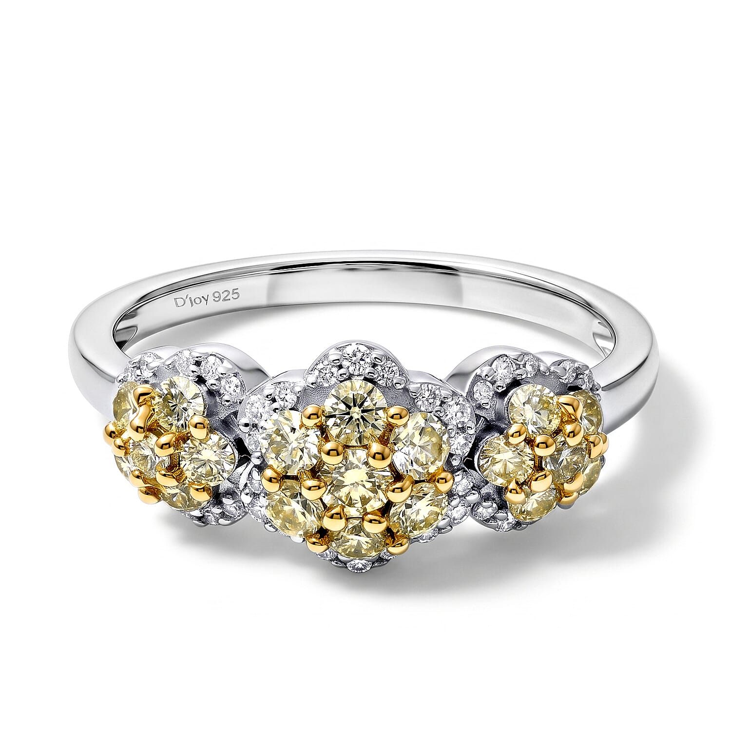 D'Joy Natural Yellow and White Diamond 1.00 ctw Ring in 18K Vermeil YG and Rhodium Over Sterling Silver (Size 6.0)