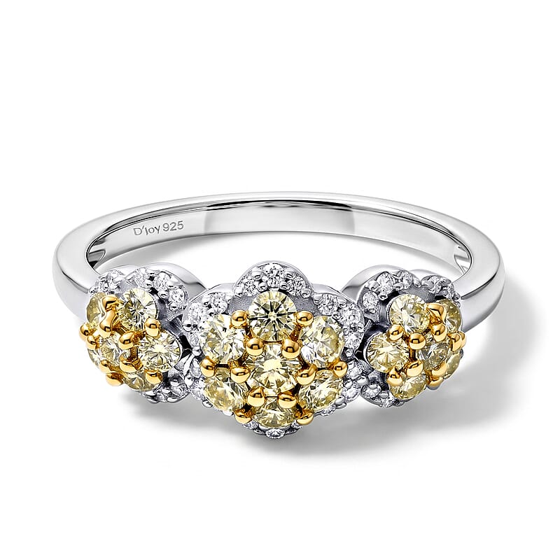 D'Joy Natural Yellow and White Diamond 1.00 ctw Ring in 18K Vermeil YG and Rhodium Over Sterling Silver (Size 6.0)