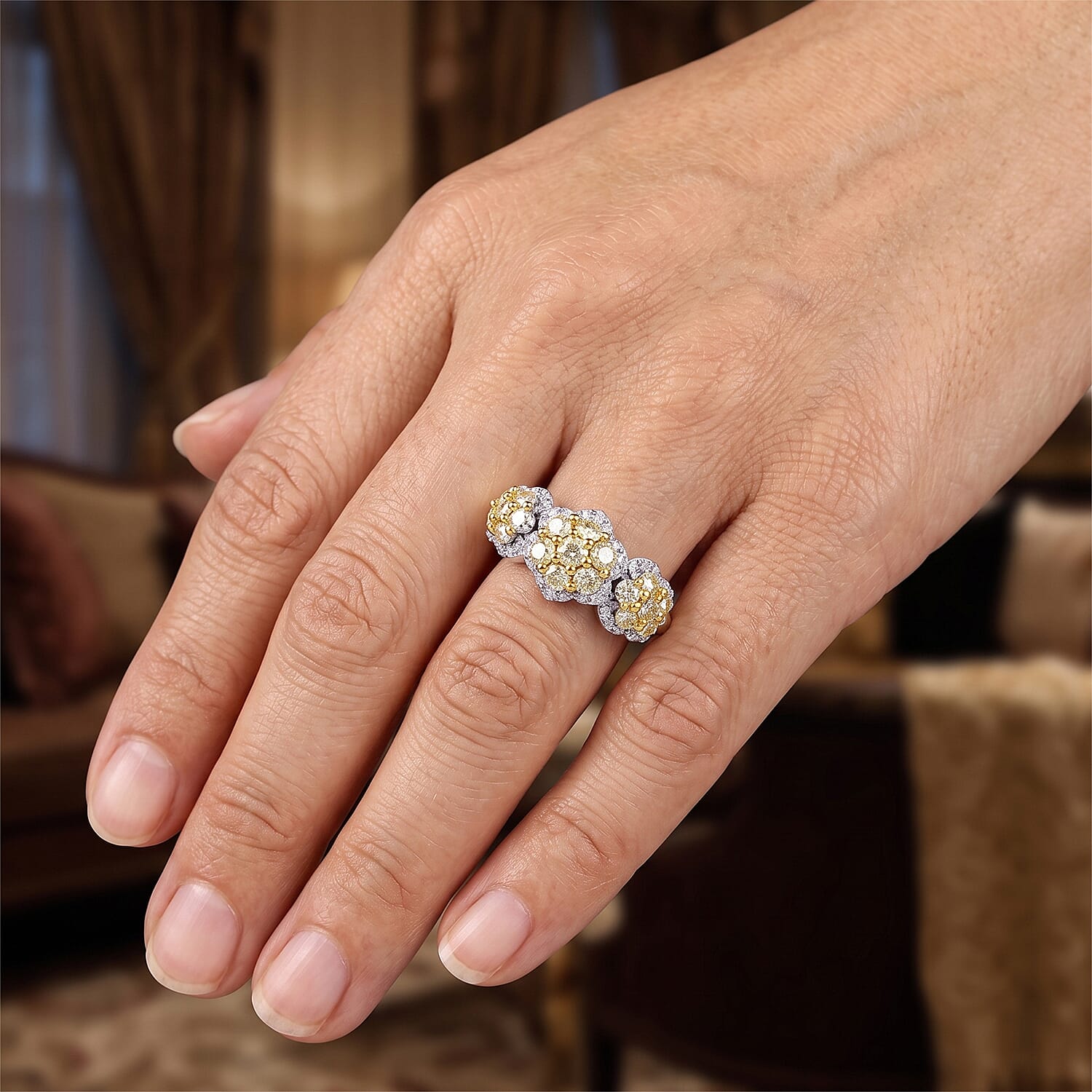 D'Joy Natural Yellow and White Diamond 1.00 ctw Ring in 18K Vermeil YG and Rhodium Over Sterling Silver (Size 6.0)