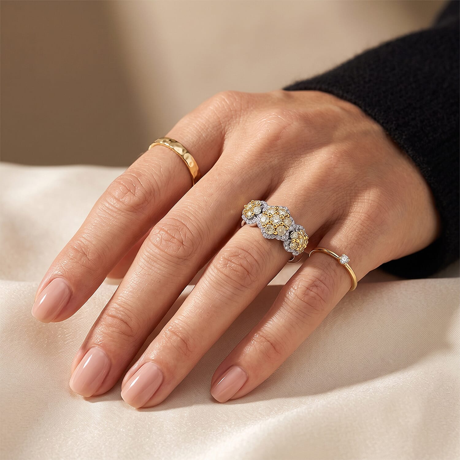 D'Joy Natural Yellow and White Diamond 1.00 ctw Ring in 18K Vermeil YG and Rhodium Over Sterling Silver (Size 6.0)