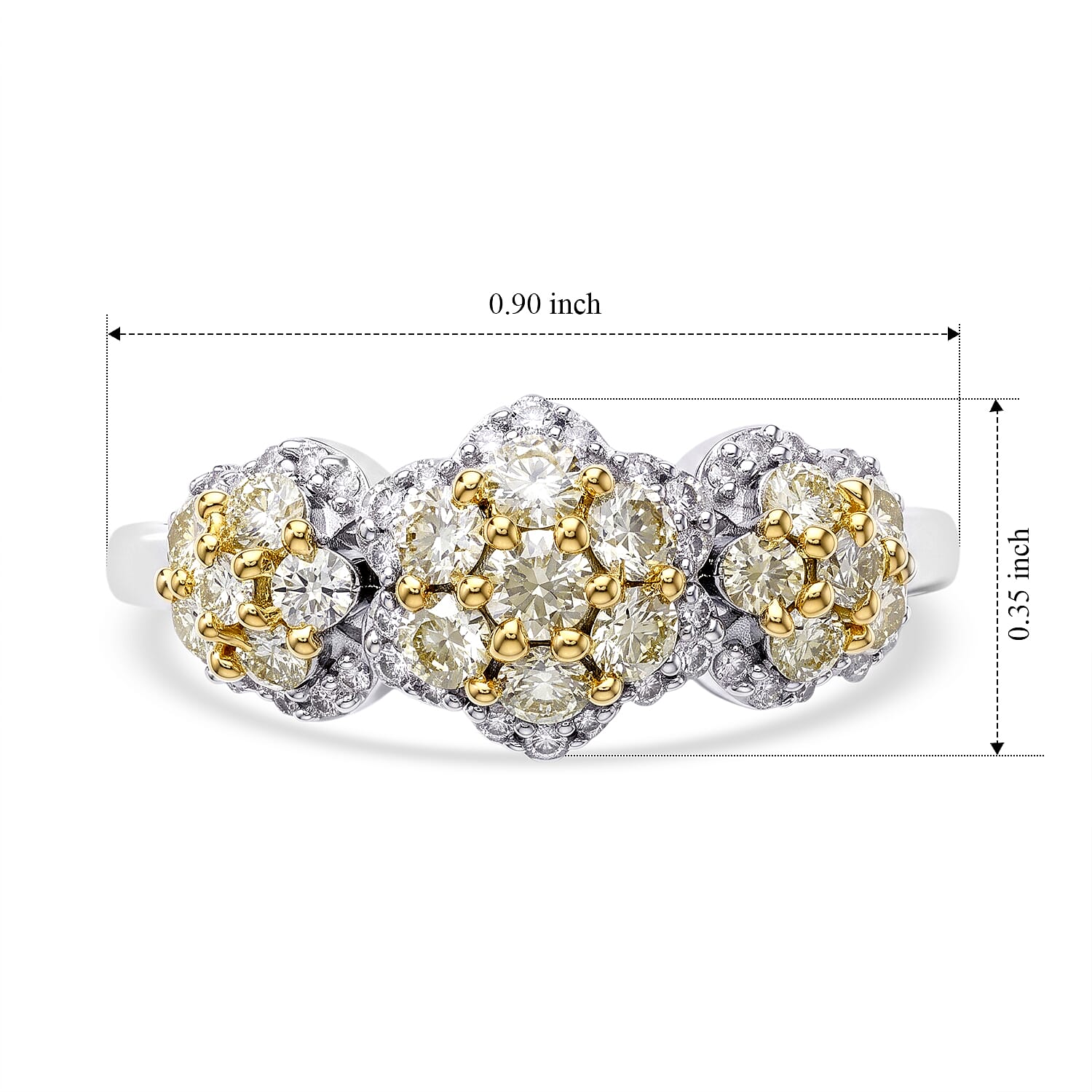 D'Joy Natural Yellow and White Diamond 1.00 ctw Ring in 18K Vermeil YG and Rhodium Over Sterling Silver (Size 6.0)