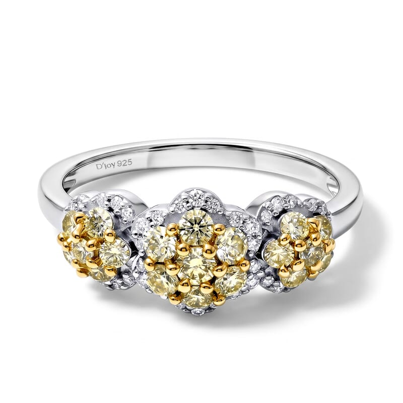 Doorbuster D'Joy Natural Yellow and White Diamond 1.00 ctw Floral Ring in 18K Vermeil YG and Rhodium Over Sterling Silver (Size 7.0)