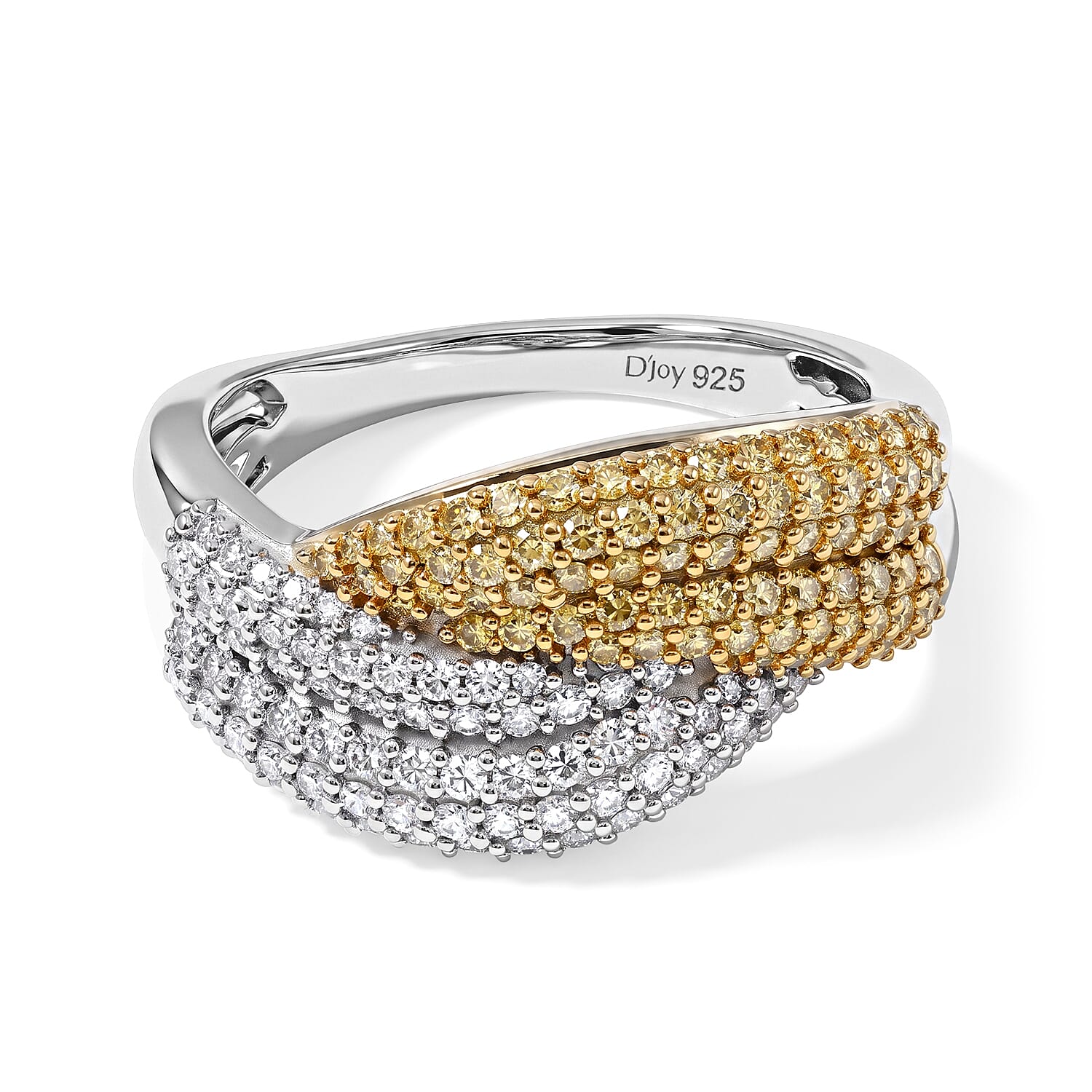D'Joy Natural Yellow and White Diamond 1.00 ctw Ring in 18K Vermeil YG and Rhodium Over Sterling Silver (Size 6.0)