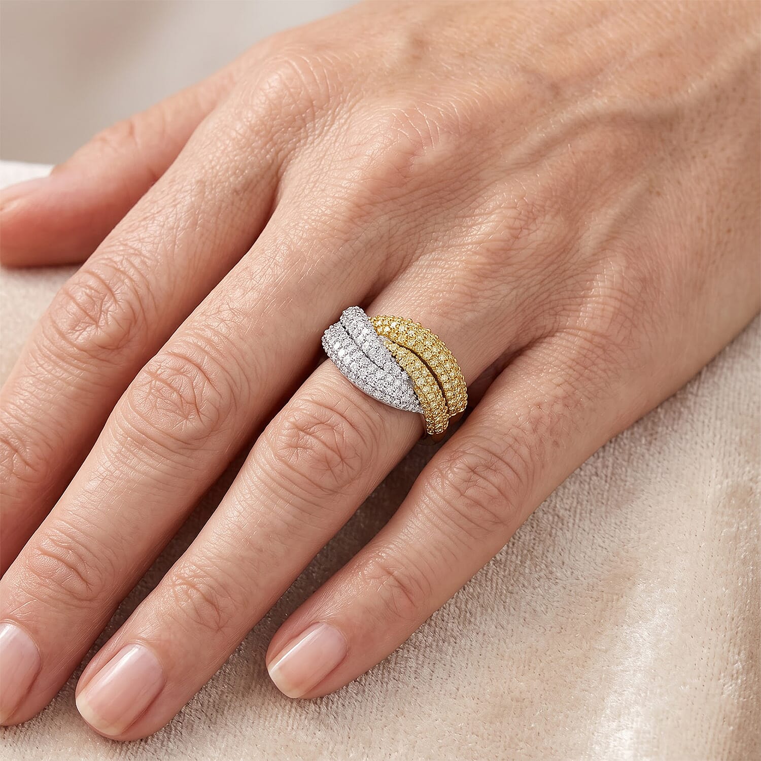 D'Joy Natural Yellow and White Diamond 1.00 ctw Ring in 18K Vermeil YG and Rhodium Over Sterling Silver (Size 6.0)