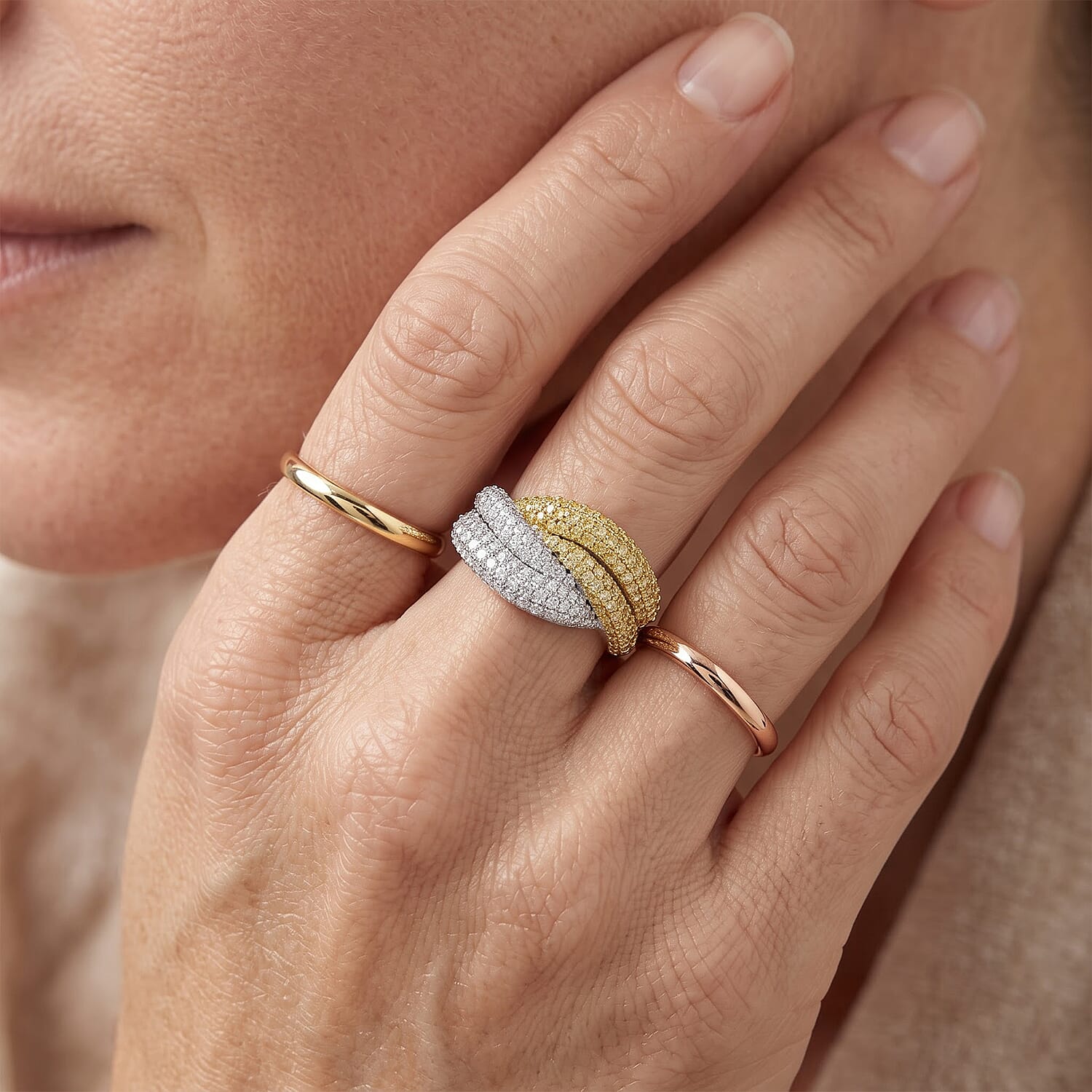 D'Joy Natural Yellow and White Diamond 1.00 ctw Ring in 18K Vermeil YG and Rhodium Over Sterling Silver (Size 6.0)