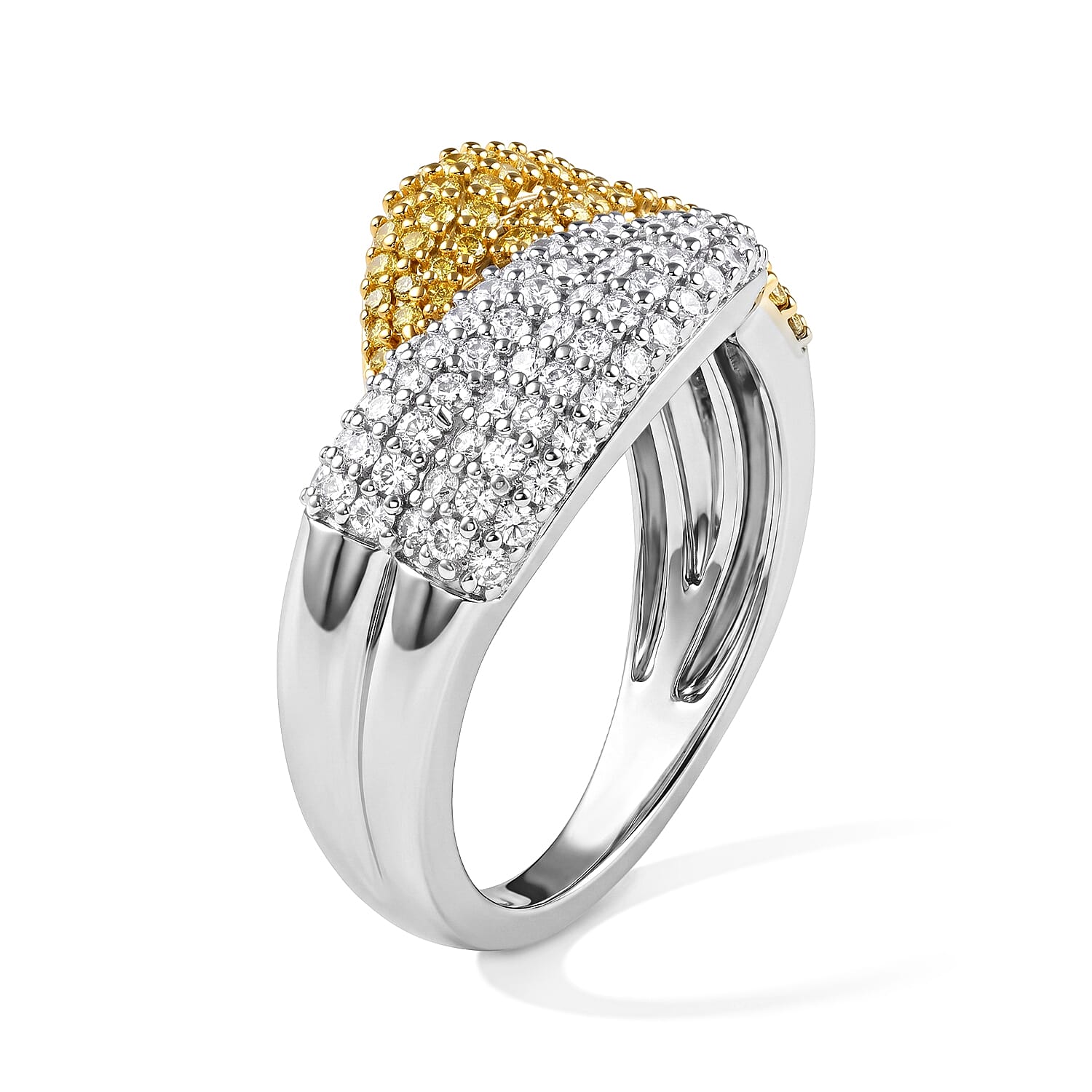D'Joy Natural Yellow and White Diamond 1.00 ctw Ring in 18K Vermeil YG and Rhodium Over Sterling Silver (Size 6.0)