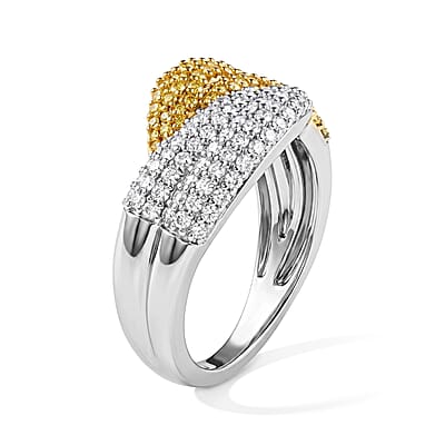 D'Joy Natural Yellow and White Diamond 1.00 ctw Ring in 18K Vermeil YG and Rhodium Over Sterling Silver (Size 6.0)