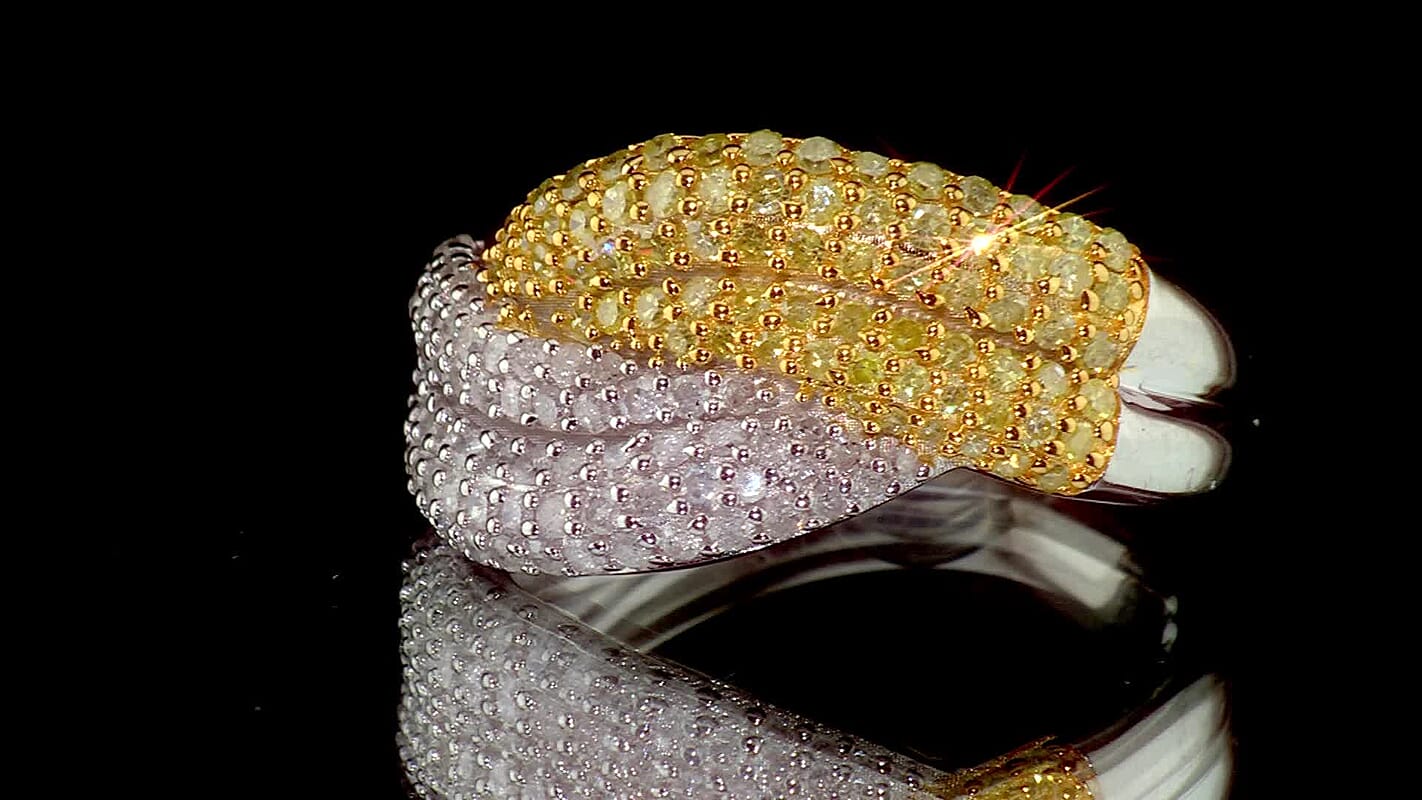 D''Joy Natural Yellow and White Diamond 1.00 ctw Ring in 18K Vermeil YG and Rhodium Over Sterling Silver (Size 8.0)