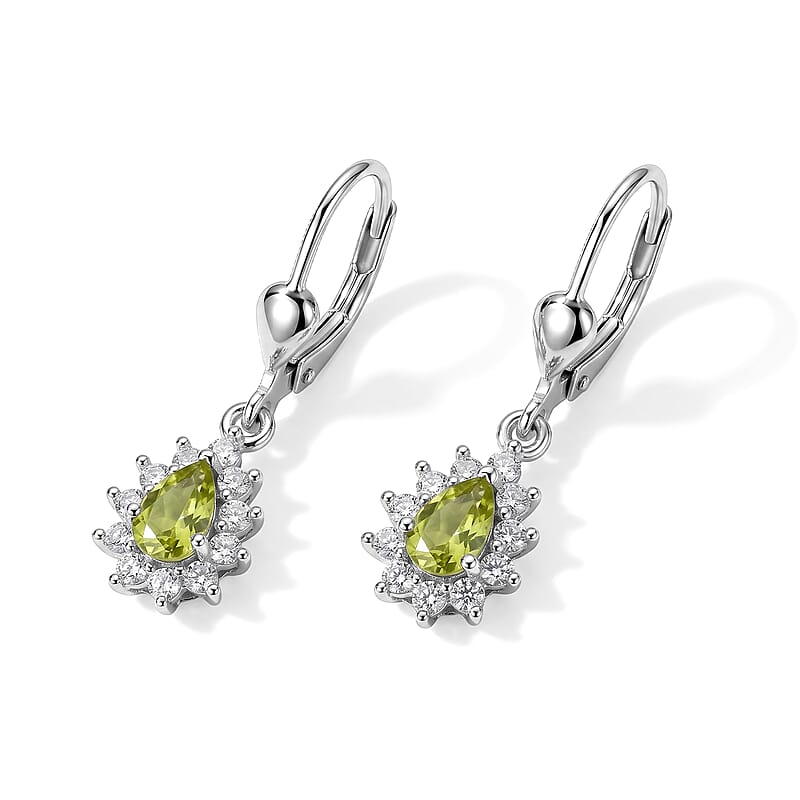 D'Joy Premium Green Sphene and Moissanite 0.80 ctw Earrings in Rhodium Over Sterling Silver