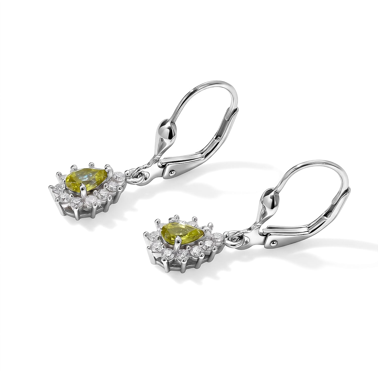 D'Joy Premium Green Sphene and Moissanite 0.80 ctw Earrings in Rhodium Over Sterling Silver