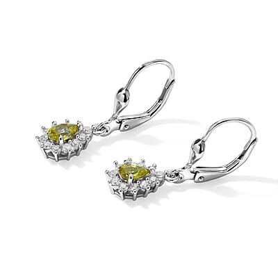 D'Joy Premium Green Sphene and Moissanite 0.80 ctw Earrings in Rhodium Over Sterling Silver