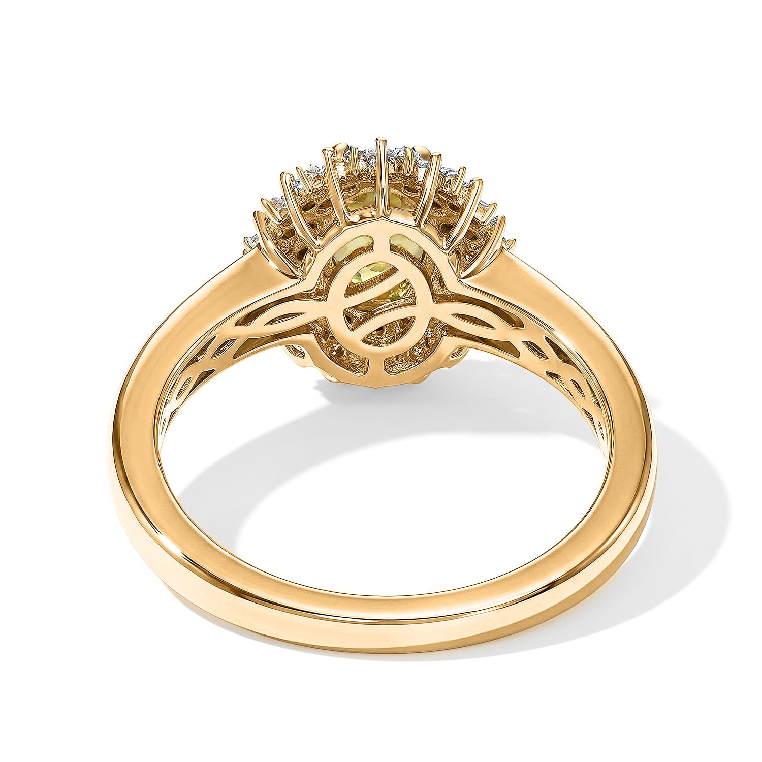 D'Joy Premium Green Sphene, Natural Champagne and White Diamond 1.25 ctw Rainforest Eclipse Ring in 18K Vermeil Yellow Gold Over Sterling Silver (Size 6.0)