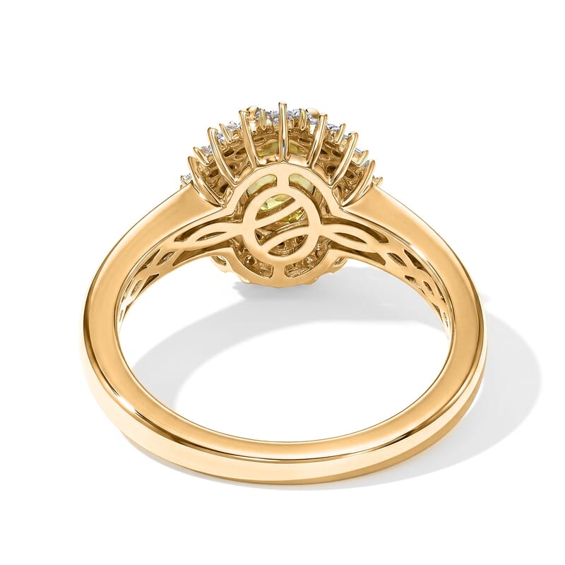 D'Joy Premium Green Sphene, Natural Champagne and White Diamond 1.25 ctw Rainforest Eclipse Ring in 18K Vermeil Yellow Gold Over Sterling Silver (Size 6.0)