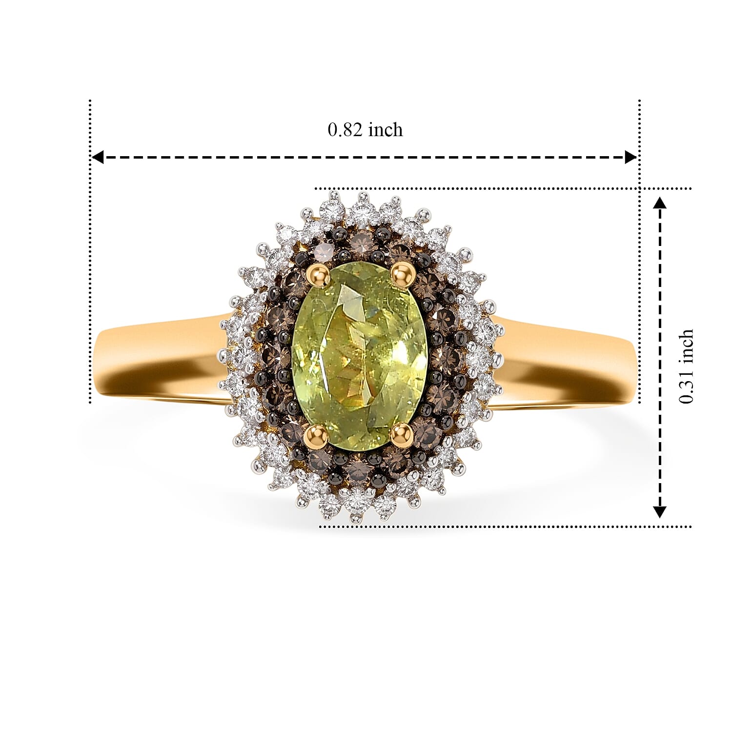D'Joy Premium Green Sphene, Natural Champagne and White Diamond 1.25 ctw Rainforest Eclipse Ring in 18K Vermeil Yellow Gold Over Sterling Silver (Size 6.0)